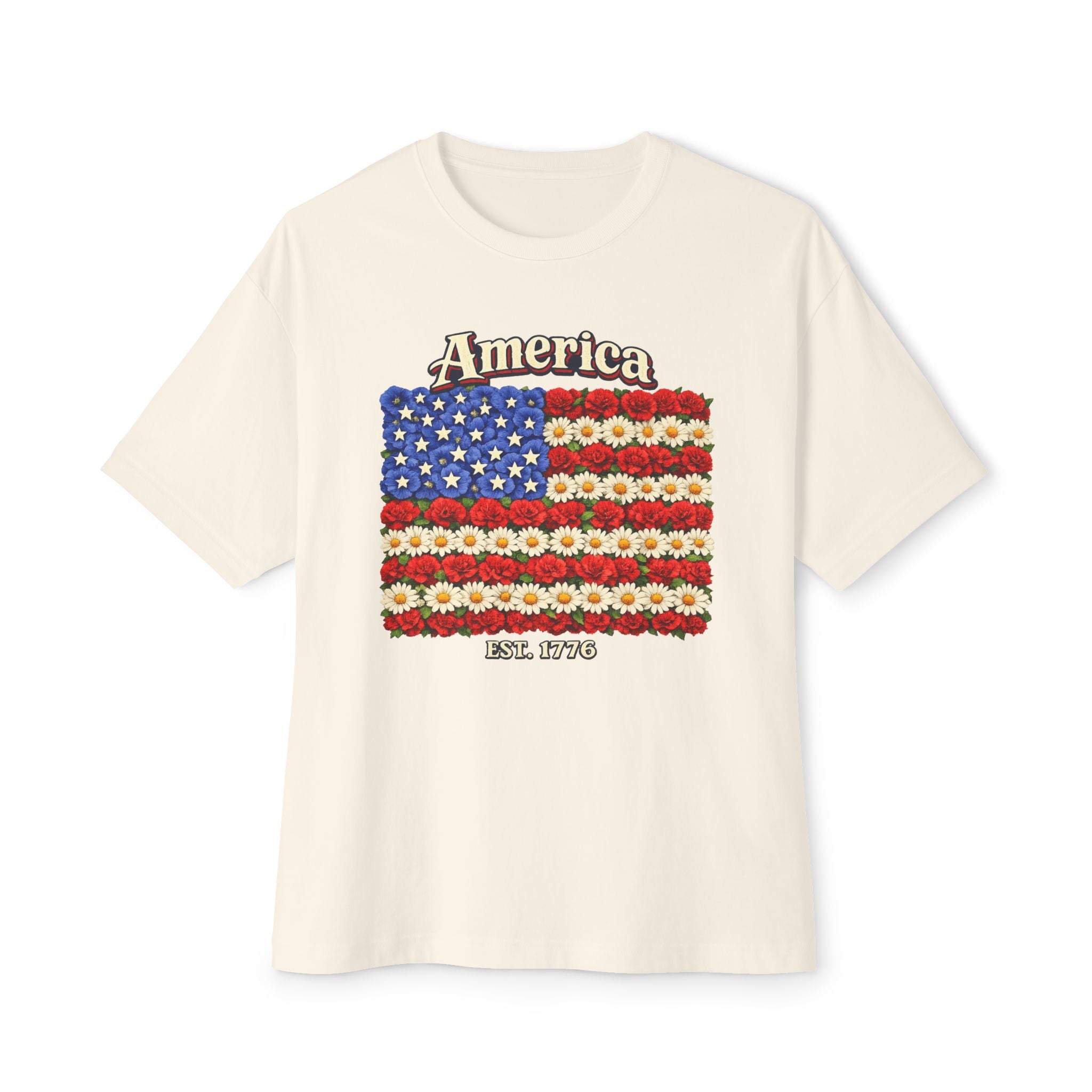 America Floral Flag T‑Shirt — Patriotic USA Flower Flag Tee (Est. 1776)