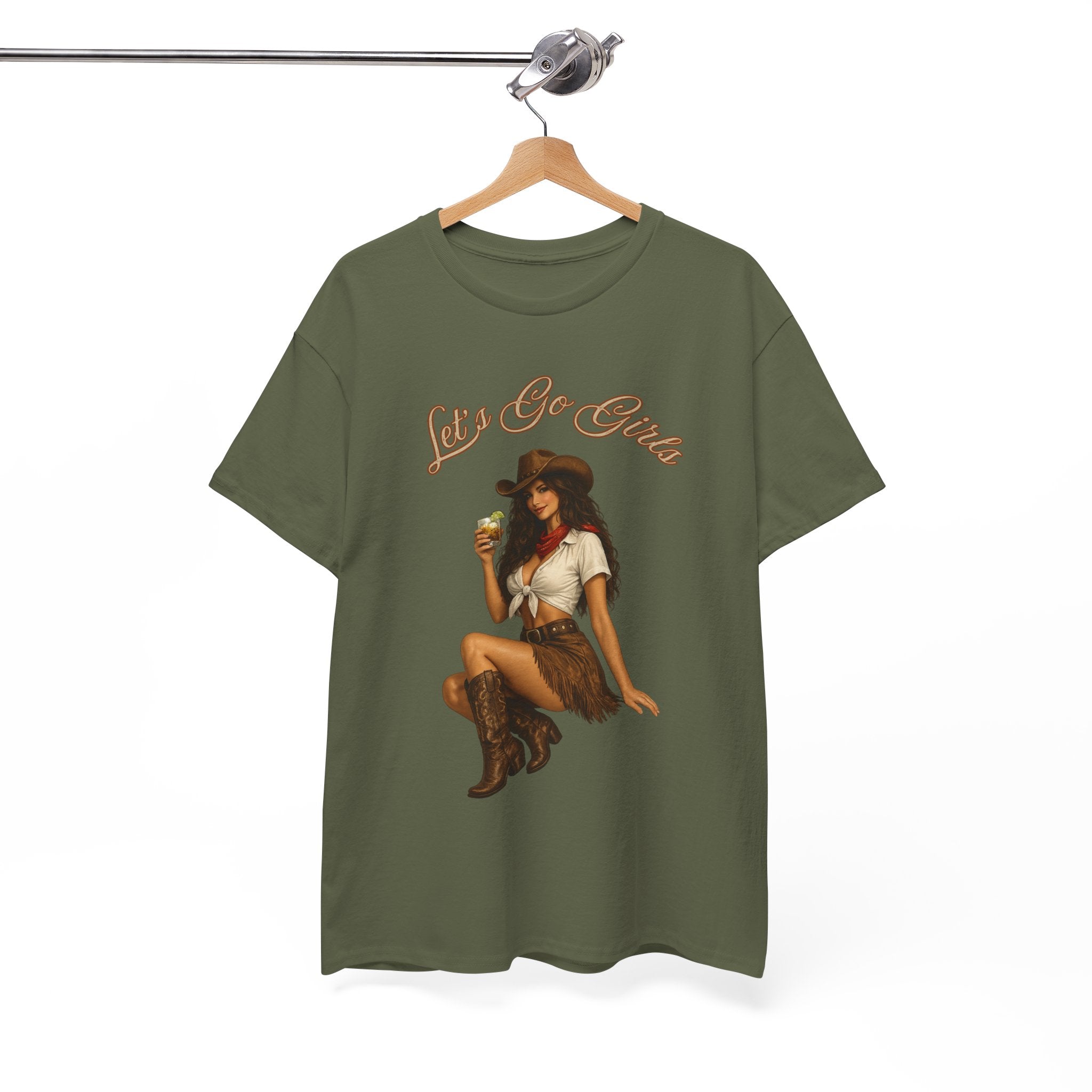 Cowgirl Pinup Tee — "Let's Go Girls" Retro Western Graphic T-Shirt