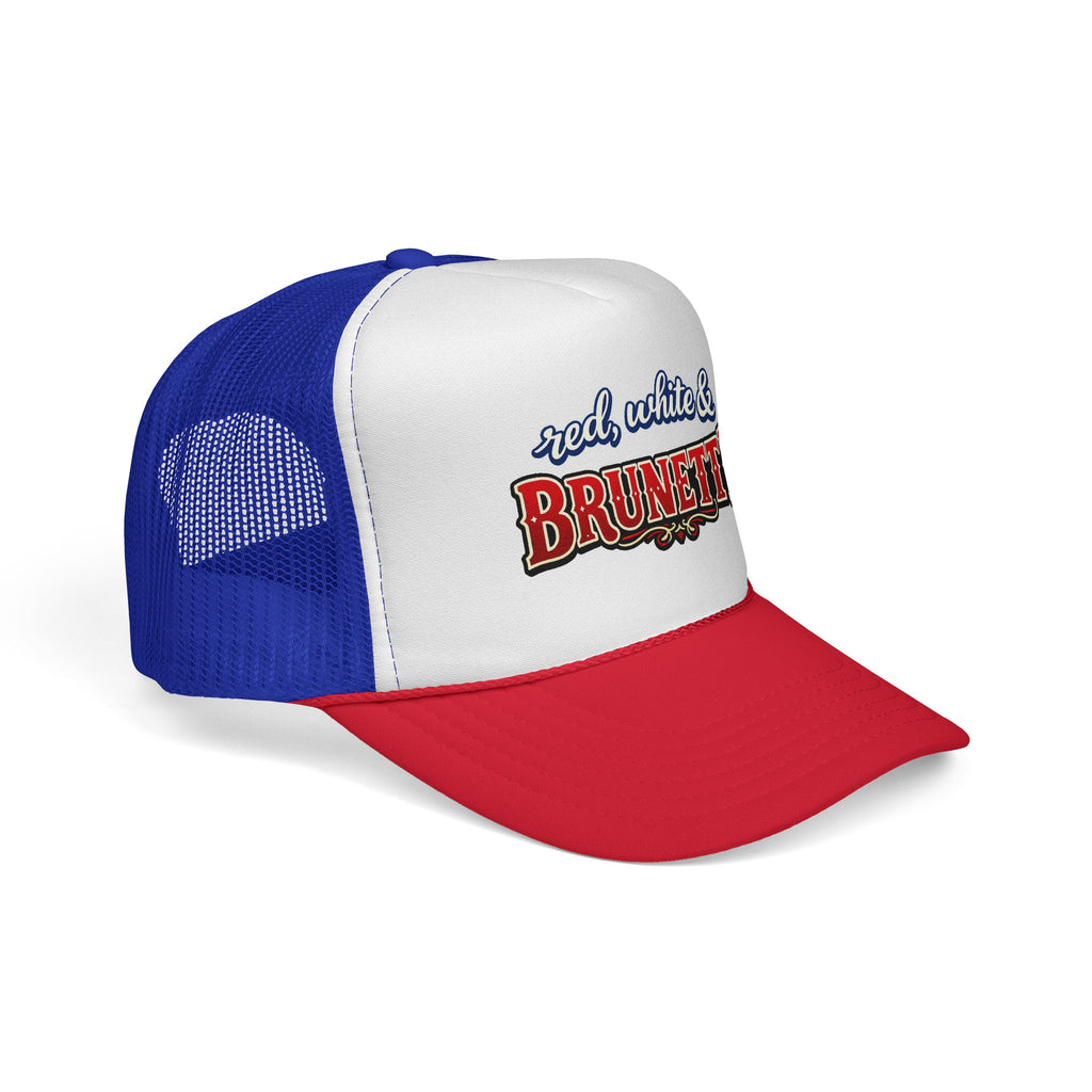 Red, White & Brunette Trucker Cap — Patriotic Fourth of July Hat for Brunettes